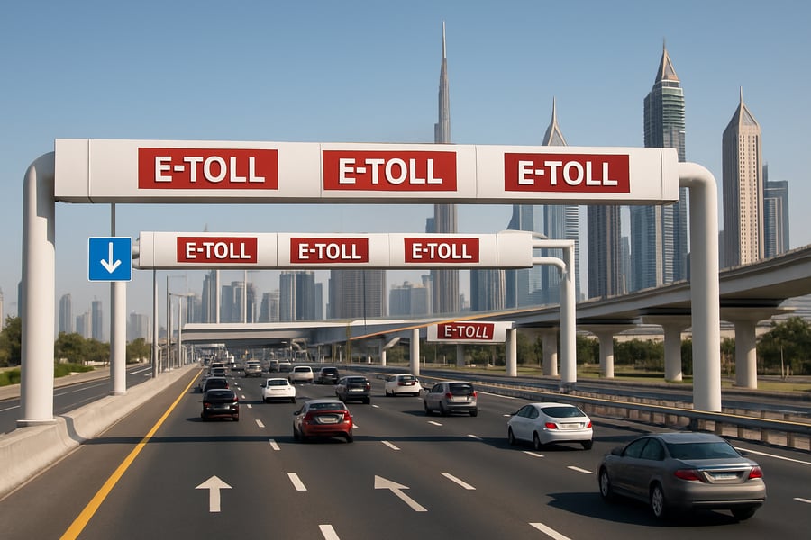 Dubai city roads with modern toll infrastructure