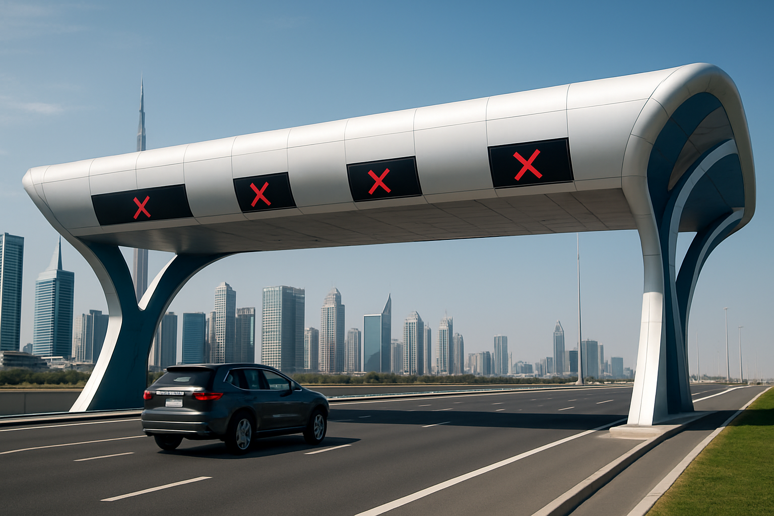 Modern toll gate on a Dubai highway